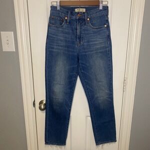 Madewell‎ The Perfect Vintage Crop Jean Womens 25 Medium Wash Raw Hem High Rise